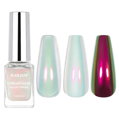 Vista 13 de RARJSM Aurora - Esmalte de uñas cromado, polvo de uñas camaleón, líquido metálico, efecto espejo rosa, verde, iridiscente, cromado, para esmalte