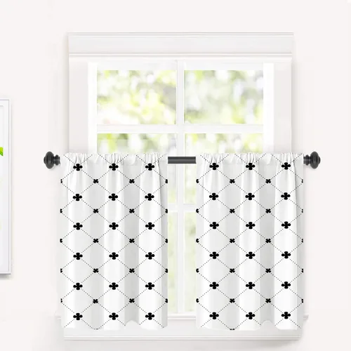 Vista 23 de Cortinas opacas de poliéster multicapa para cafetería, con diseño de diamantes, 2 unidades, 26 x 24 pulgadas