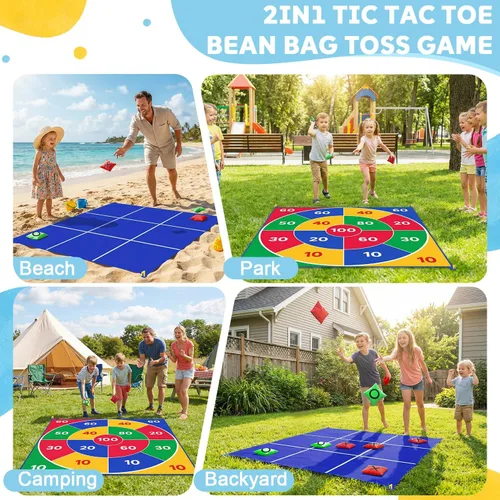 Vista 8 de Juego gigante 2 en 1 de lanzamiento de bolsas de frijoles, juego de lanzamiento de bolsas de frijol, juego grande de 4.5 pies de doble cara con 10