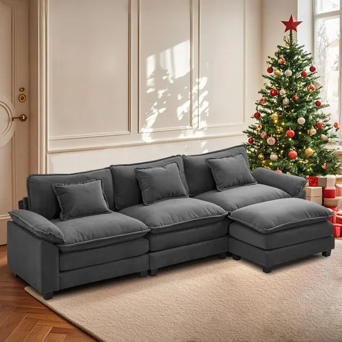 Vista 26 de Sofá Seccional, Sofá Modular Cloud con Otomana, Sofás Cama de Asiento Profundo con Almohadas Decorativas, Cómodo Sofá de Dos Plazas de Chenilla
