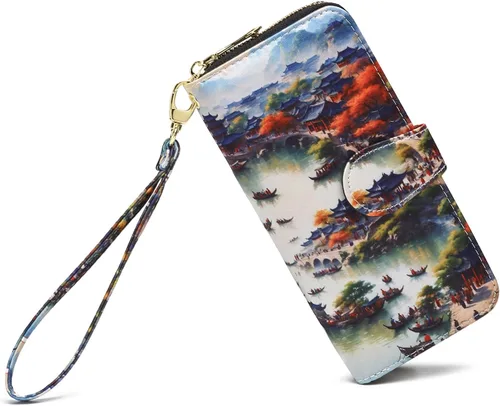 Vista 121 de Cartera de mano para mujer, estilo bohemio, con RFID, elegante, espaciosa con correa para viajes, capacidad para tarjetas, teléfono, dinero