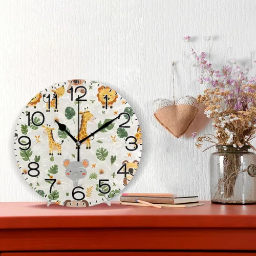 Vista 2 de Reloj de pared con diseño de animales de safari, funciona con pilas, silencioso, de cuarzo, analógico, rústico, rústico, redondo, decoración retro