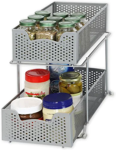 Vista 7 de Simple Houseware - Cajón organizador de cesta deslizante de 2 niveles, bronce
