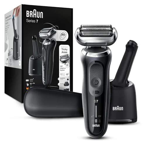Vista 13 de Braun Afeitadora eléctrica para hombre, Series 7 7177cc, afeitado en húmedo y seco, modos de afeitado turbo y suave, afeitadora de papel de aluminio