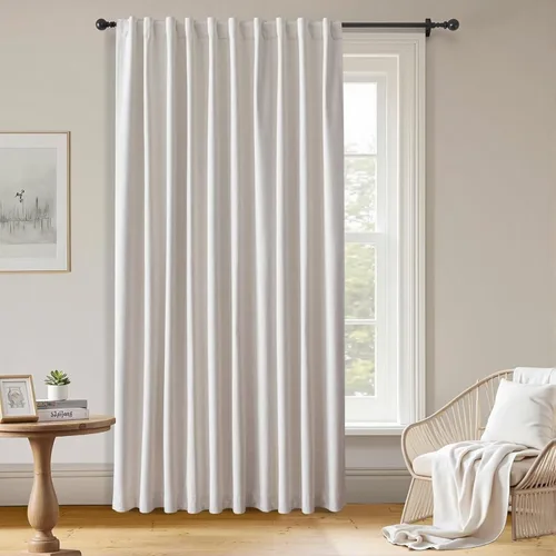 Vista 18 de Cortinas 100% opacas de lino sintético, 90 pulgadas de largo, 2 paneles para dormitorio o sala de estar, térmicas y atenuantes, con lengüetas