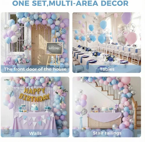 Vista 4 de LovesTown 110 globos de látex de 12 pulgadas con cinta para decoración de cumpleaños, baby shower, boda, fiesta, color azul (paquete de 2)