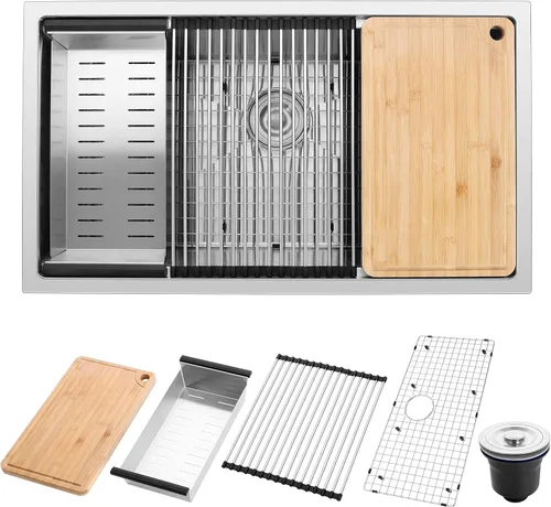 Vista 11 de Herogo Fregadero de barra de cocina de 15 x 15 pulgadas, fregadero pequeño profundo de un solo tazón con rejilla inferior de acero inoxidable