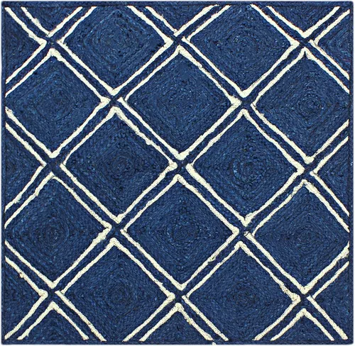 Vista 18 de Chindi - Alfombra cuadrada de yute de algodón de 3 pies, diseño beige y multicolor, patrón geométrico trenzado a mano de yute para interiores