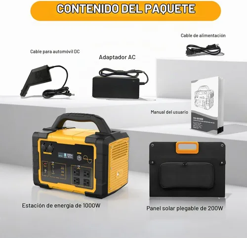 Vista 2 de 1000W Portable Power Station 1024Wh LiFePO4 for Outdoor & Home Yellow+200W Solar Panel