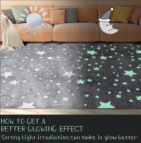 Vista 4 de Alfombra de área grande que brilla en la oscuridad, estrellas grandes para decoración de habitación de niños, divertida para habitación de bebé