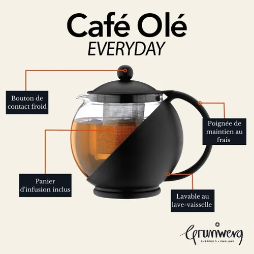 Vista 4 de Café Ole Everyday - Tetera redonda con infusor de vidrio, tetera de hojas sueltas, color negro, 23.7 fl oz/24 oz