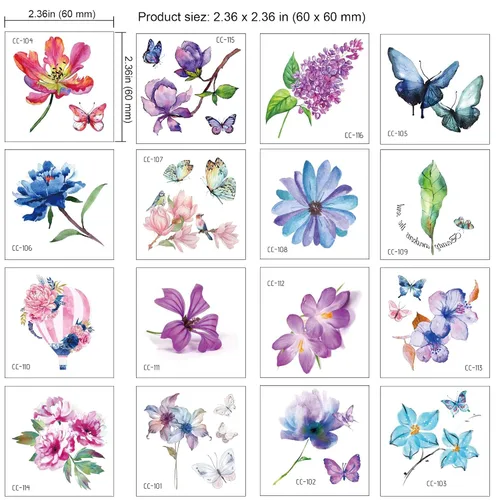 Vista 2 de Konsait 50 hojas de tatuajes temporales de flores para mujeres, adolescentes y niñas, pequeño tatuaje temporal para adultos, impermeable, arte
