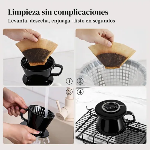 Vista 7 de DOWAN Cafetera vertida, gotero no eléctrico para verter sobre café, cafetera manual, tazas individuales, accesorios de preparación lenta de Negro