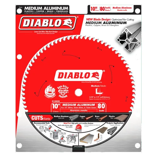 Vista 2 de Freud D1080N Diablo 10-pulgadas 80 dientes TCG y plástico hoja de sierra de corte con 58 pulgadas Cenador de metales no ferrosos y revestimiento