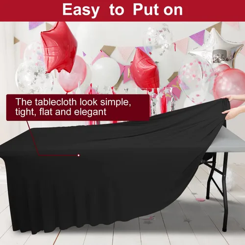 Vista 5 de Falda de mesa gruesa de elastano 2 en 1 y funda de 6 pies, mantel rectangular ajustable con falda plisada, mantel rectangular sin arrugas para Negro