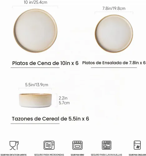 Vista 2 de MONITO Juego de vajilla de cerámica para 6, juego de 18 piezas de platos y cuencos de gres, juego de platos de esmalte reactivo, doble resistente a