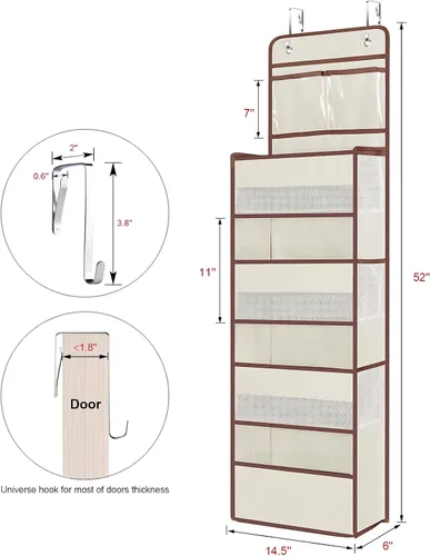 Vista 3 de Univivi Organizadores colgantes para colgar sobre la puerta, armario de guardería, armario de almacenamiento para bebés con 4 compartimentos Beige