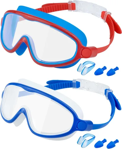 Vista 30 de Swim Goggles 2 Pack, Wide View Anti Fog&UV Swimming Goggles for Audlt, No Leak Pool Beach Essentials for Men Women Azul claro y rosa espejado