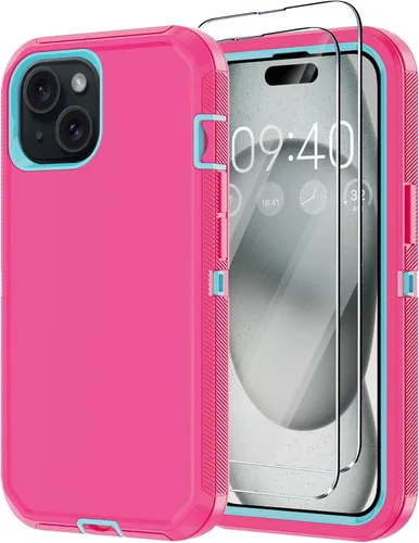 Vista 13 de Funda para iPhone 15 con 2 Protectores de Pantalla, Protección Contra Caídas a Prueba de Golpes, Cuerpo Completo, Uso Pesado, 3 Capas, Militar Negro