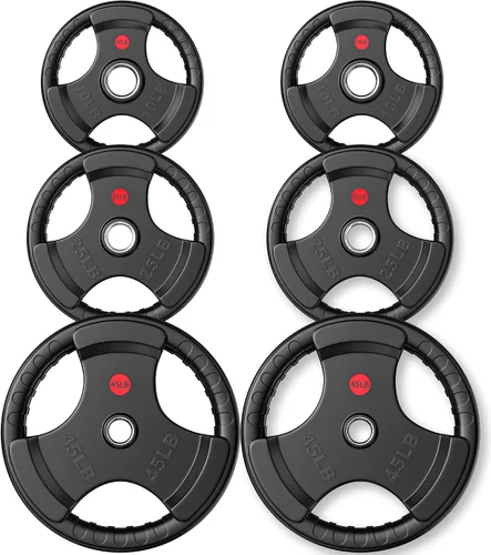 Vista 8 de GIKPAL Discos de peso de goma de agarre olímpico de 2 pulgadas para entrenamiento de fuerza, levantamiento de pesas en el hogar y el gimnasio, juego