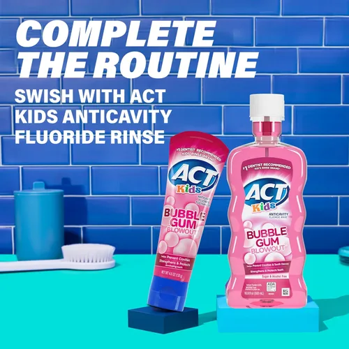 Vista 7 de ACT Kids - Pasta de dientes con flúor anti-caries 4.6 oz. Sabor explosión de goma de mascar