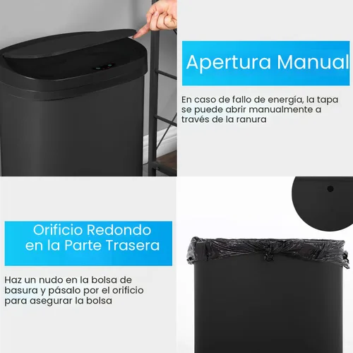 Vista 4 de BestOffice Papelera de 13 galones con tapa Papelera automática sin contacto Control de olores Diseño ovalado moderno Fácil de limpiar