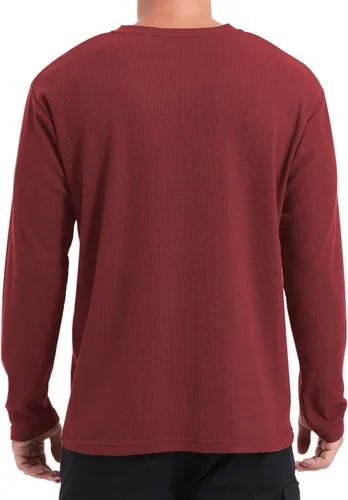 Vista 2 de QUALFORT Camiseta Henley de manga larga para hombre, de algodón, ligera, para hombre