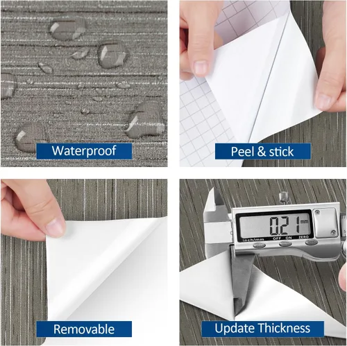 Vista 5 de FunStick Papel tapiz grueso de color gris para despegar y pegar, papel tapiz texturizado de tela sintética, papel de contacto de tela gris