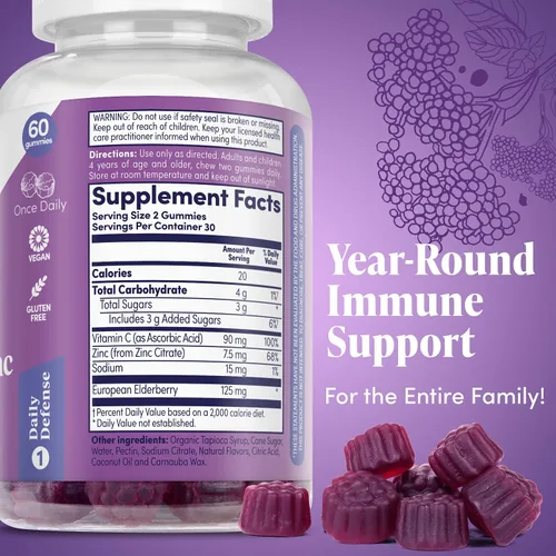 Vista 2 de Gomitas de inmunidad de saúco con zinc y vitamina C de ZAND - Suplemento de apoyo inmunológico - Gomitas de saúco con DV de zinc y vitamina C