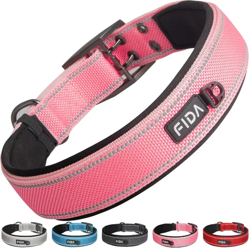Vista 12 de Fida Collar para perro de alta resistencia, acolchado de neopreno suave ultra cómodo, collar de nailon reflectante ajustable para mascotas con Negro