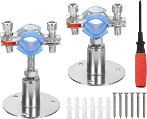 Vista 9 de uxcell Soporte de tubería de acero inoxidable para montaje en pared, soporte de tubo de montaje en techo, altura ajustable de 1.181-1.969 in