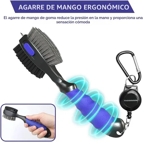 Vista 5 de THIODOON 2 Pack Golf Club Brushes and Groove Cleaner 2 ft Retractable Zipline Carabiner Golf Brush Head with Retractable Spike Comfortable Grip Golf
