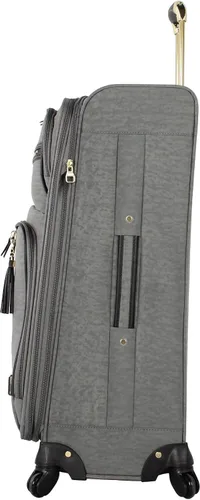 Vista 2 de Steve Madden Designer Luggage Collection Maleta ligera expandible de 24 pulgadas Bolsa a cuadros con ruedas giratorias de tamaño mediano, Peek A
