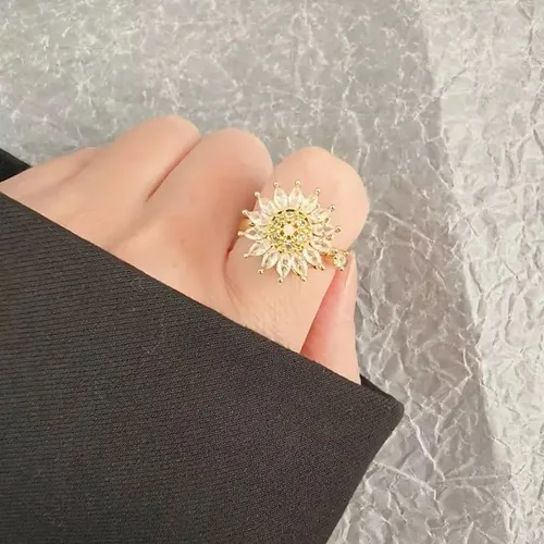Vista 6 de Fidget Ring Anxiety Spinner Ring Open Adjustable Sunflower Star Moon Windmill Butterfly Rings Daisy Stress Relieving Fidget Women Cubic Zirconia