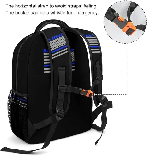 Vista 5 de Volver The Blue Police Line Mochila para portátil con bandera de EE. UU., bolso de hombro de moda, mochila de viaje para hombres y mujeres