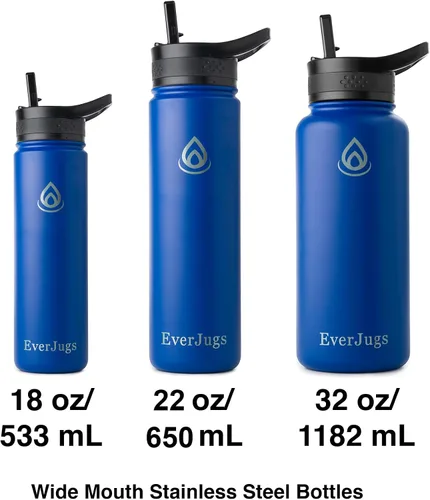Vista 3 de Botella de agua de 22 onzas, boca ancha, botella de acero inoxidable de alta calidad con tapa con pajilla, doble pared aislada al vacío, taza Azul