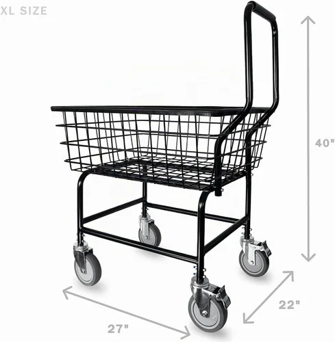 Vista 5 de Carro de lavandería comercial LVP Work Horse con asa extraíble 2.85 bushels (Negro, Extra grande)