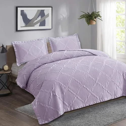 Vista 2 de Juego de edredón de 3 piezas tamaño matrimonial/queen con funda de almohada, juego de colcha ligera de microfibra suave, colcha reversible