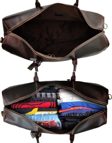 Vista 6 de Combo de bolsa de lona de cuero genuino y bolsa de aseo El mejor regalo de viaje masculino durante la noche para hombres Combo de bolsa de lona