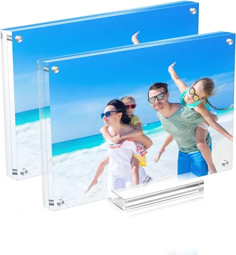 Vista 12 de Paquete de 5 portarretratos acrílicos de 4 x 6 pulgadas, marcos de fotos magnéticos de doble cara, sin marco, transparente, pantalla de escritorio