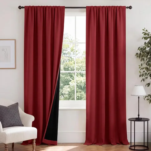 Vista 133 de NICETOWN Biscotti Beige 100% Cortinas opacas de 45" de largo para cocina, bolsillo con varilla para sótano completamente opaco, cortinas térmicas