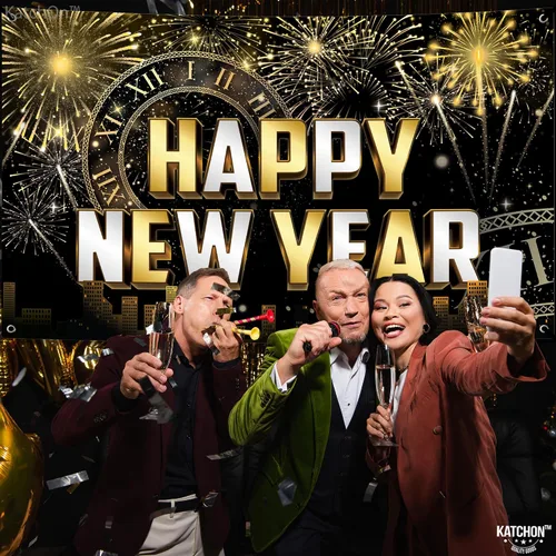 Vista 3 de KatchOn, Pancarta de Feliz Año Nuevo Extra Grande – 72 x 44 Pulgadas Telón de Fondo de Año Nuevo 2026 Decoraciones de Año Nuevo 2026 Pancarta