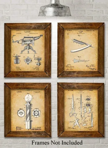Vista 6 de Impresiones artísticas originales de barbería - Juego de cuatro fotos (8 x 10) sin marco, hace una gran decoración de barbería y regalo por menos