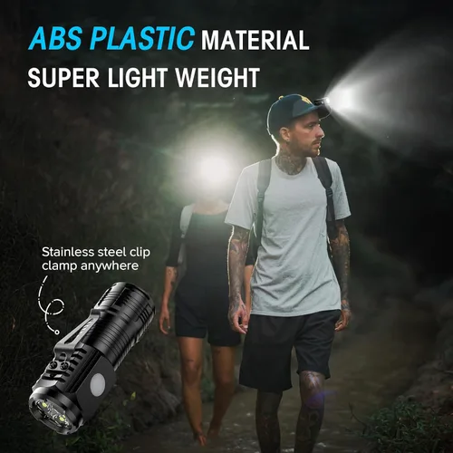 Vista 3 de LETMY Mini linternas recargables con base magnética, paquete de 2 luces brillantes de 3 LED, pequeña linterna EDC con clip para cinturón, 4 modos