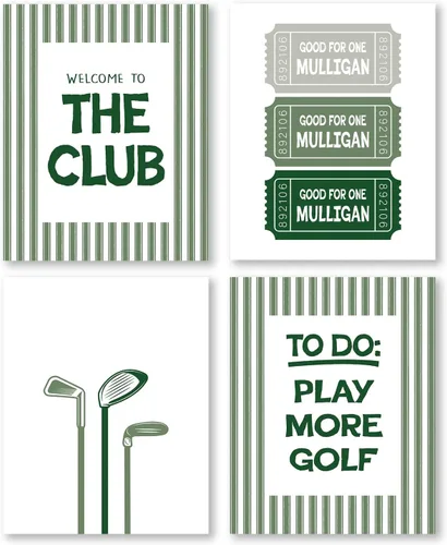 Vista 9 de Pleonox Juego de 4 impresiones artísticas inspiradoras para pared de golf verde retro de 8 x 10 pulgadas, decoración de sala de deportes, fotos