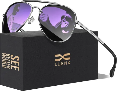 Vista 15 de LUENX Aviator Polarized Sunglasses Men Women Classic UV400 Driving negro (Black/Black Frame)
