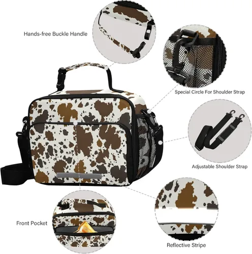 Vista 4 de Kcldeci Bolsa de almuerzo de cuero de vaca Bolsas de almuerzo aisladas Caja de almuerzo reutilizable Bolsa de mano Bolsa de mano térmica Kit