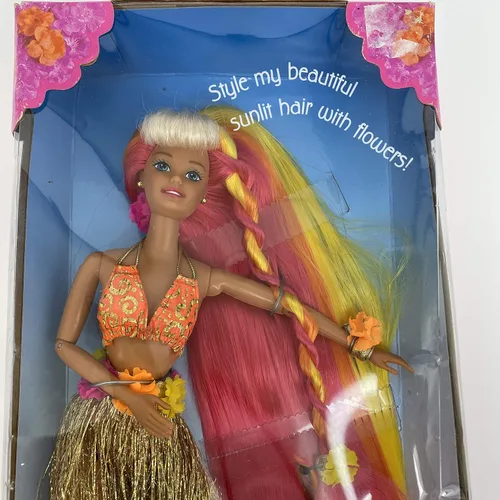 Vista 3 de Cabello Hula rosa y dorado Barbie