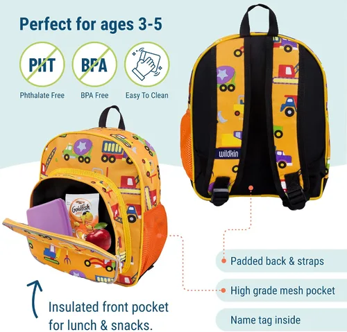 Vista 6 de Wildkin Paquete de mochila de 12 pulgadas con botella de agua reutilizable de acero de 14 onzas (en construcción)