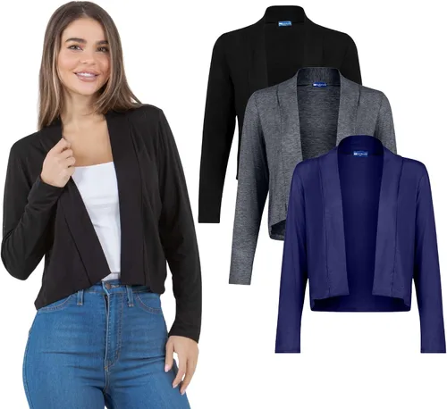 Vista 14 de Azules Cárdigan corto para mujer, suéter ligero de manga larga, cárdigan corto con frente abierto para vestidos